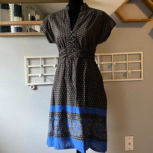 Ambiance Apparel Grey Blue Patterned Dress